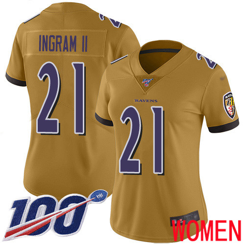 Baltimore Ravens Limited Gold Women Mark Ingram II Jersey NFL Football #21 100th Season Inverted Legend->youth nfl jersey->Youth Jersey